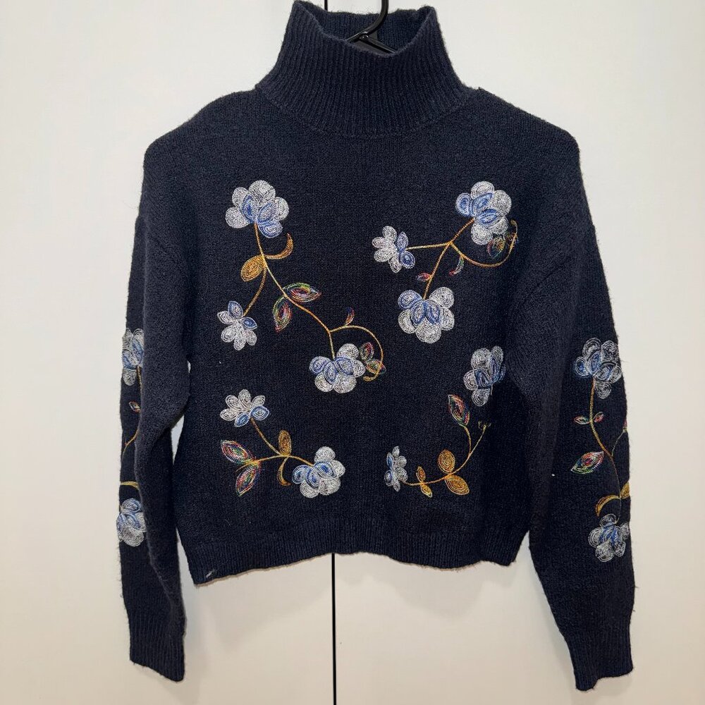 Francesca's Mi Ami Floral Embroidered Turtleneck